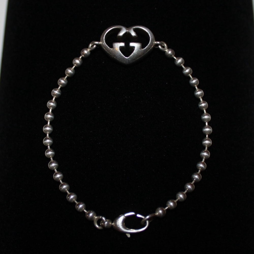 Gucci Sterling Silver Interlocking GG Heart Bracelet